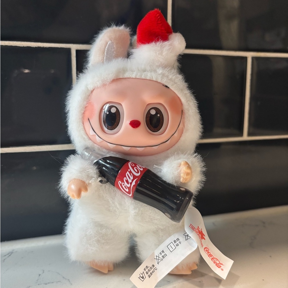 Coca Cola Furry White and Red Collectible with Bottle